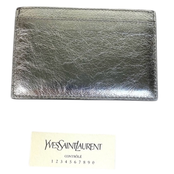 YSL Yves Saint Laurent Silver Metallic Leather Card Holder Wallet Vintage Rare - Picture 11 of 12